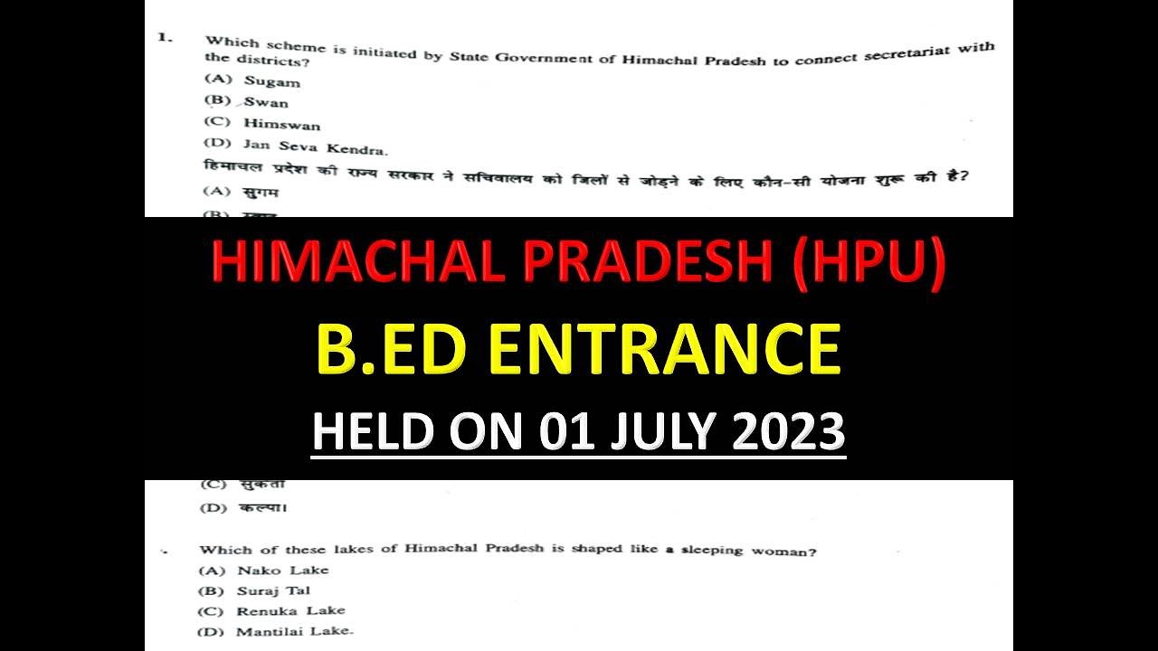 HPU BED ENTRANCE HELD ON 01 JULY 2023 SOLVED ANSWER KEY