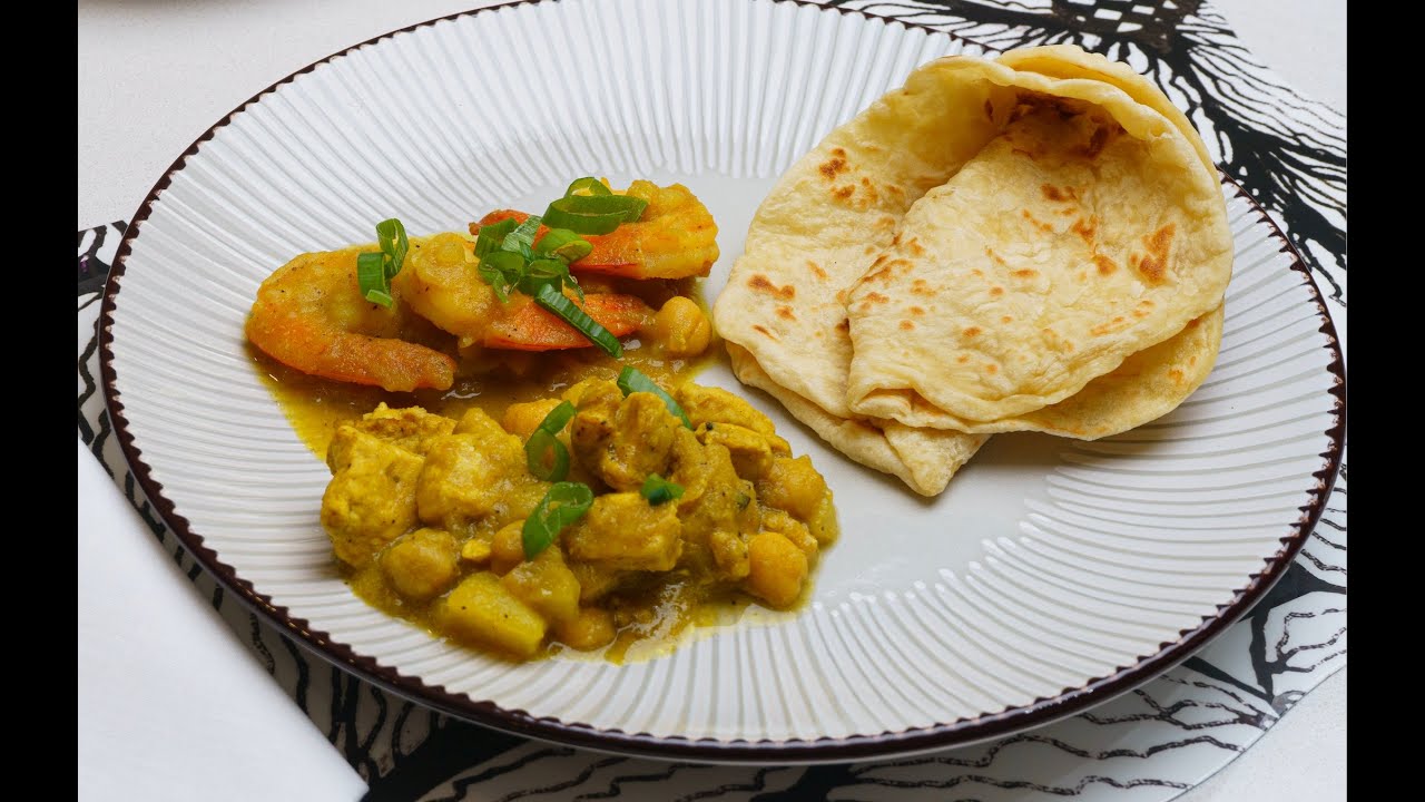 Roti de pollo y camarones. Cocinando con Andy Salandy
