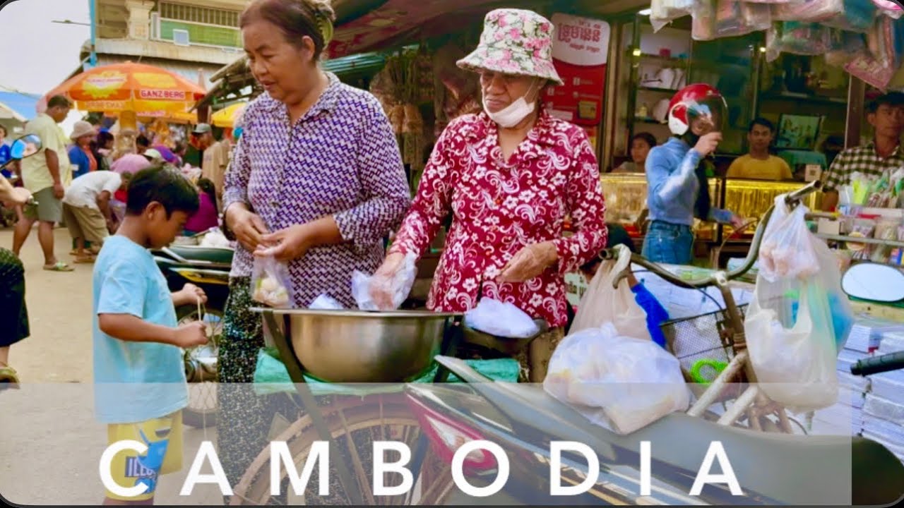 Cambodia village market scene on Khmer new year 2025