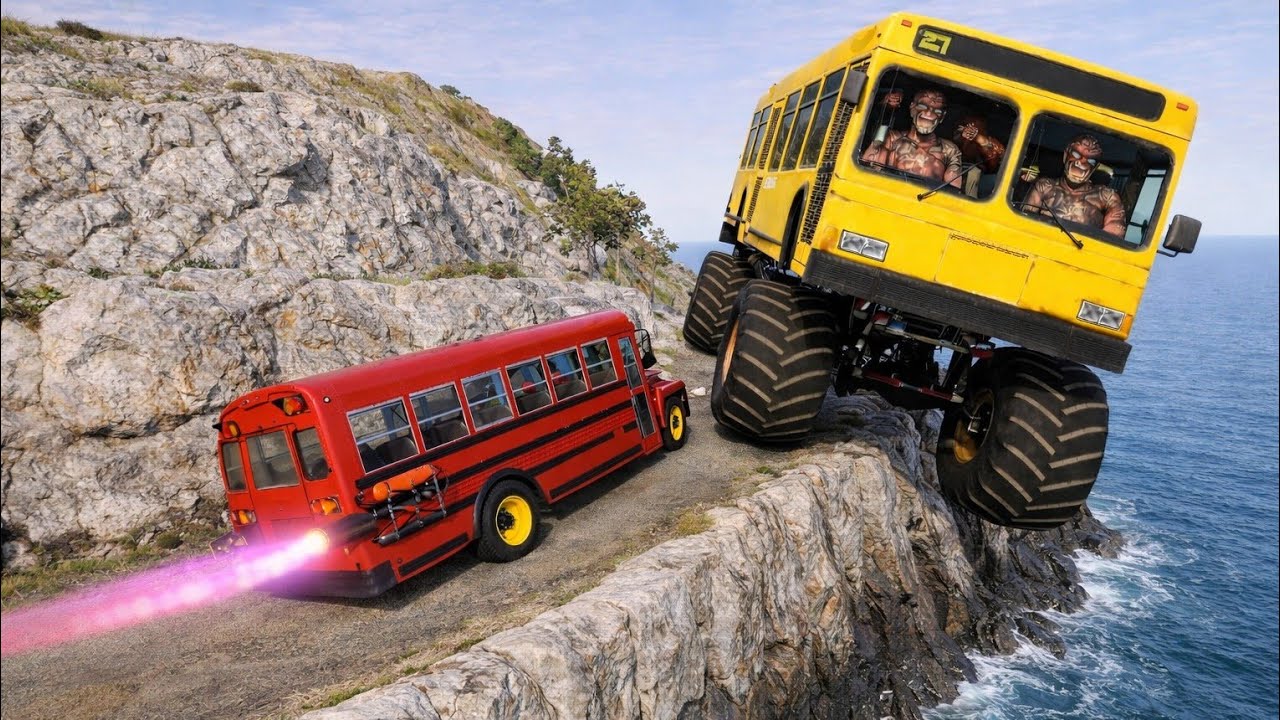 Monster Zombie Bus ATTACK on Cliff! 😱 | School Bus Crash | BeamNG.drive #180