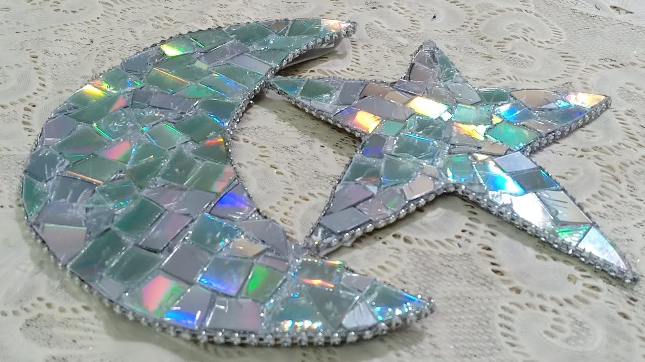 زينة رمضان/طريقة عمل هلال ونجمة بإستخدام ال CD القديمة/ إعادة تدوير DY Decoration
