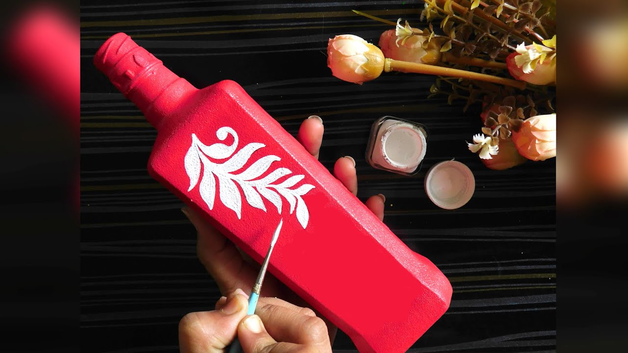 BEAUTIFUL ALPONA DESIGN ON GLASS BOTTLES | EASY BOTTLE ART TUTORIAL | BOTTLE ART |  VOL 54