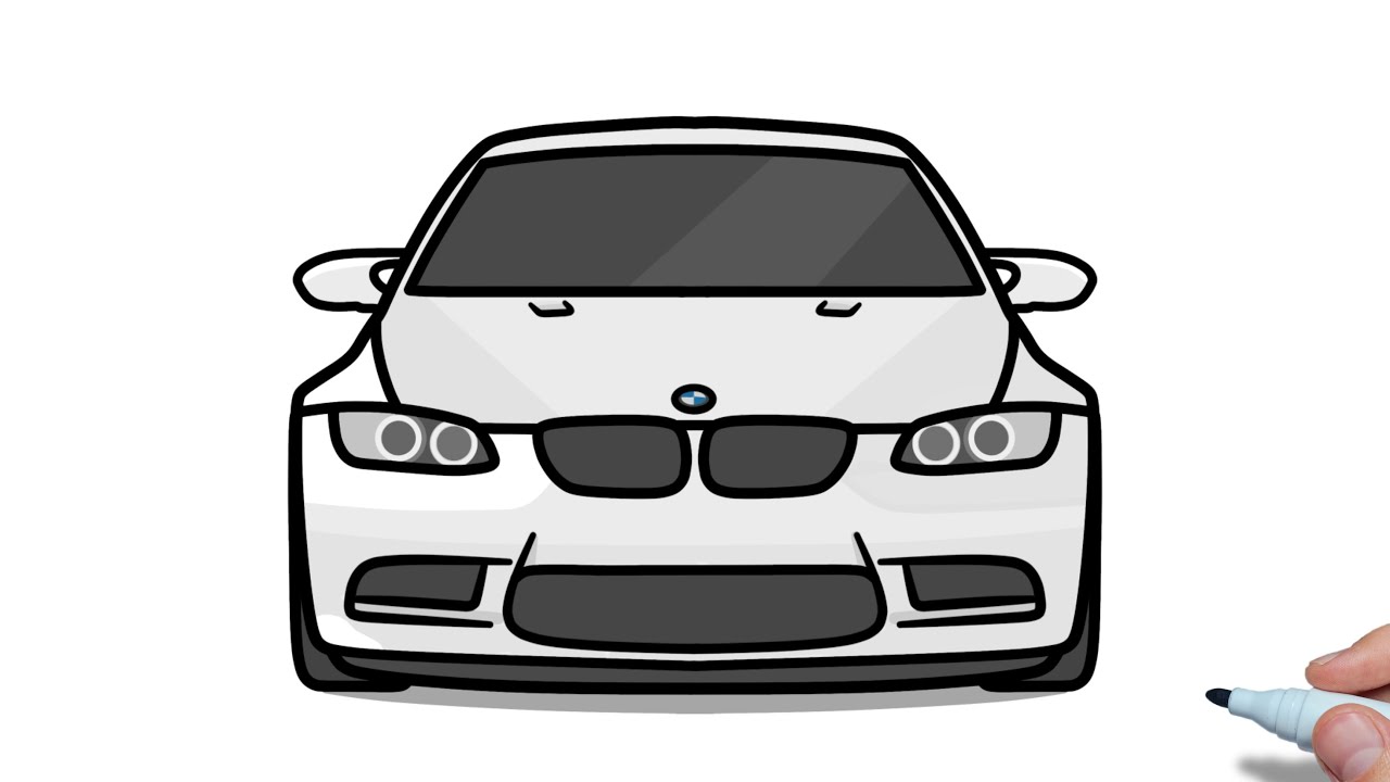 How to draw a BMW M3 E92 Front View / Drawing bmw 3 series car easy