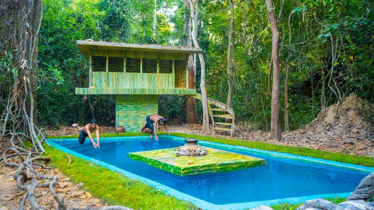 How to Build a Bamboo Swimming Pool Villa in the Jungle &mdash; Complete Survival Build