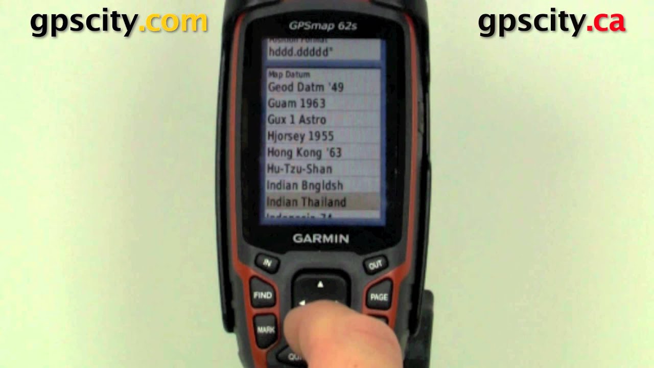 The Important Position Format menu in the Garmin GPSMap 62S
