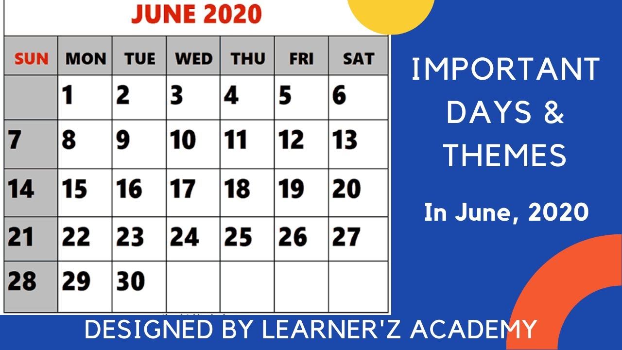 June 2020 : Important Days & Themes