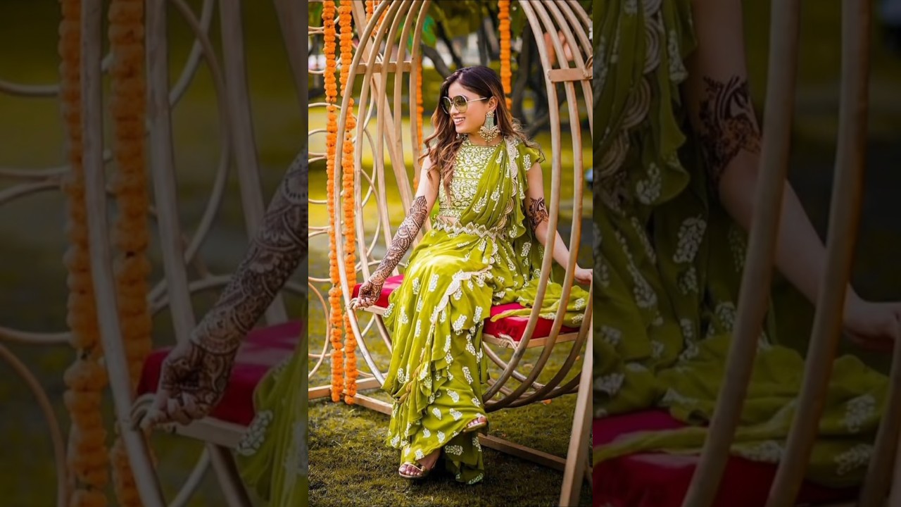 Mehndi outfit ideas for bride|mehndi look| mehndi function dress |indian weeding mehndi dress bride