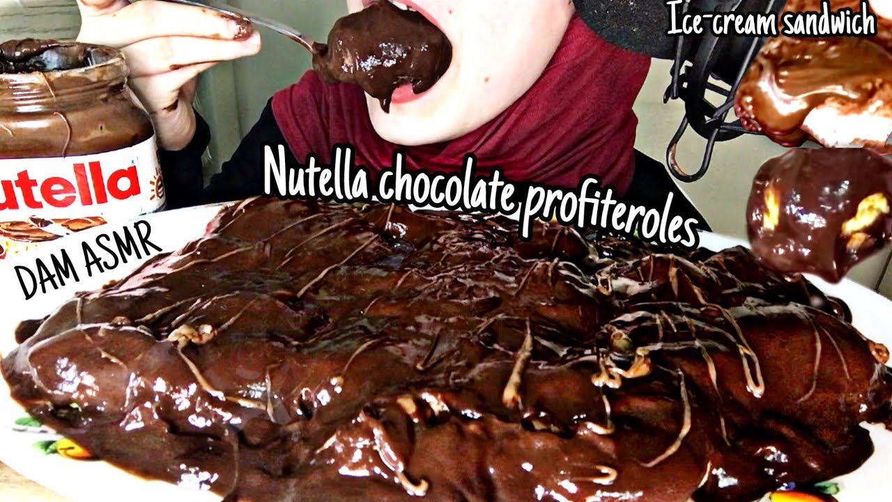 ASMR NUTELLA & PROFITEROLES(CREAM PUFFS) CHOCOLATE PARTY SOFT SOUNDS +RECIPE누텔라, 크림 퍼프, 아이스크림MUKBANG