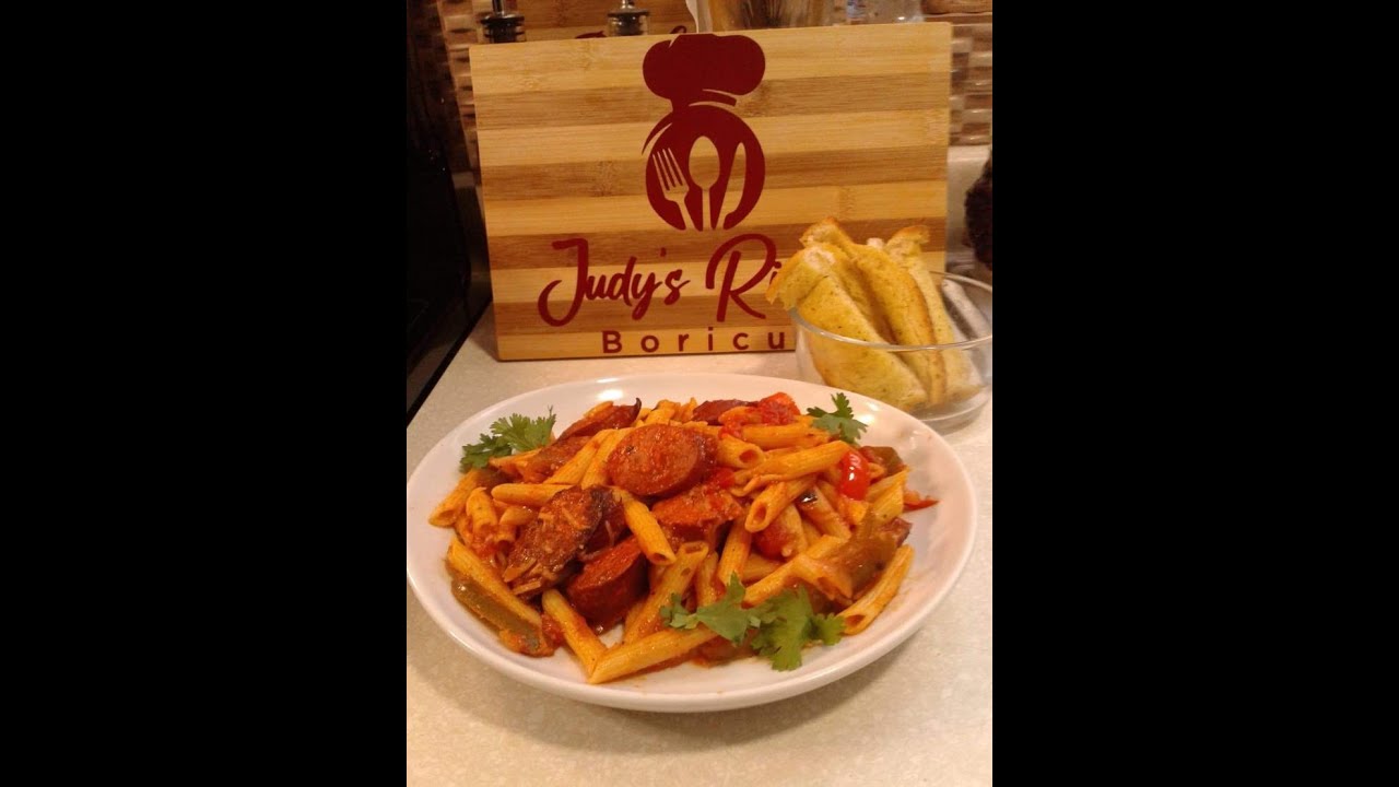 PASTA CON SALCHICHAS AHUMADAS (smoke sausage)🇵🇷