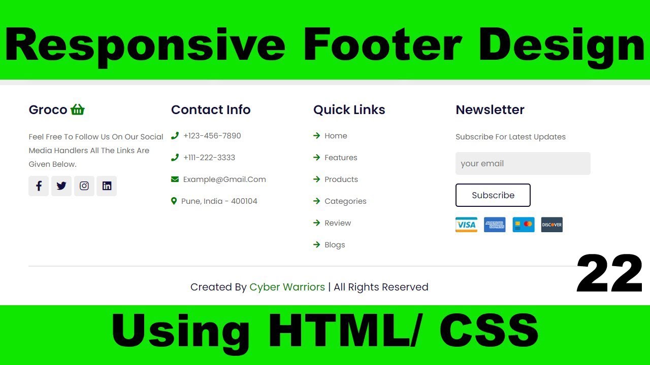 Responsive Footer Design using Html & CSS | How To Make Animated Website Footer Design Using HTML