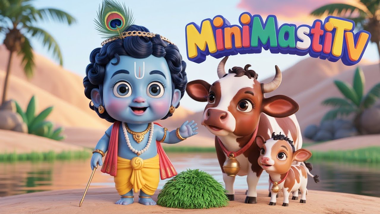 Little Krishna & Cows | Chhoti Chhoti Gaiya | Popular Krishna Bhajan for Kids