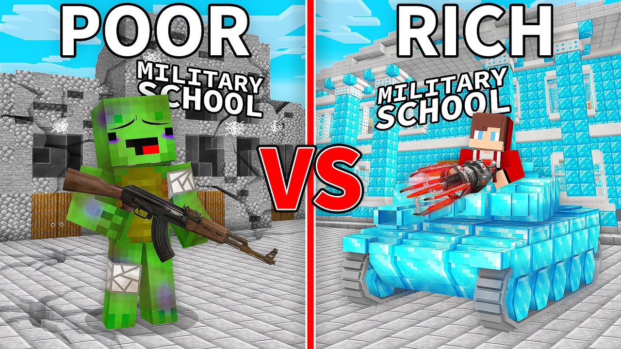 Mikey Poor vs JJ Rich Military School Battle in Minecraft (Maizen)