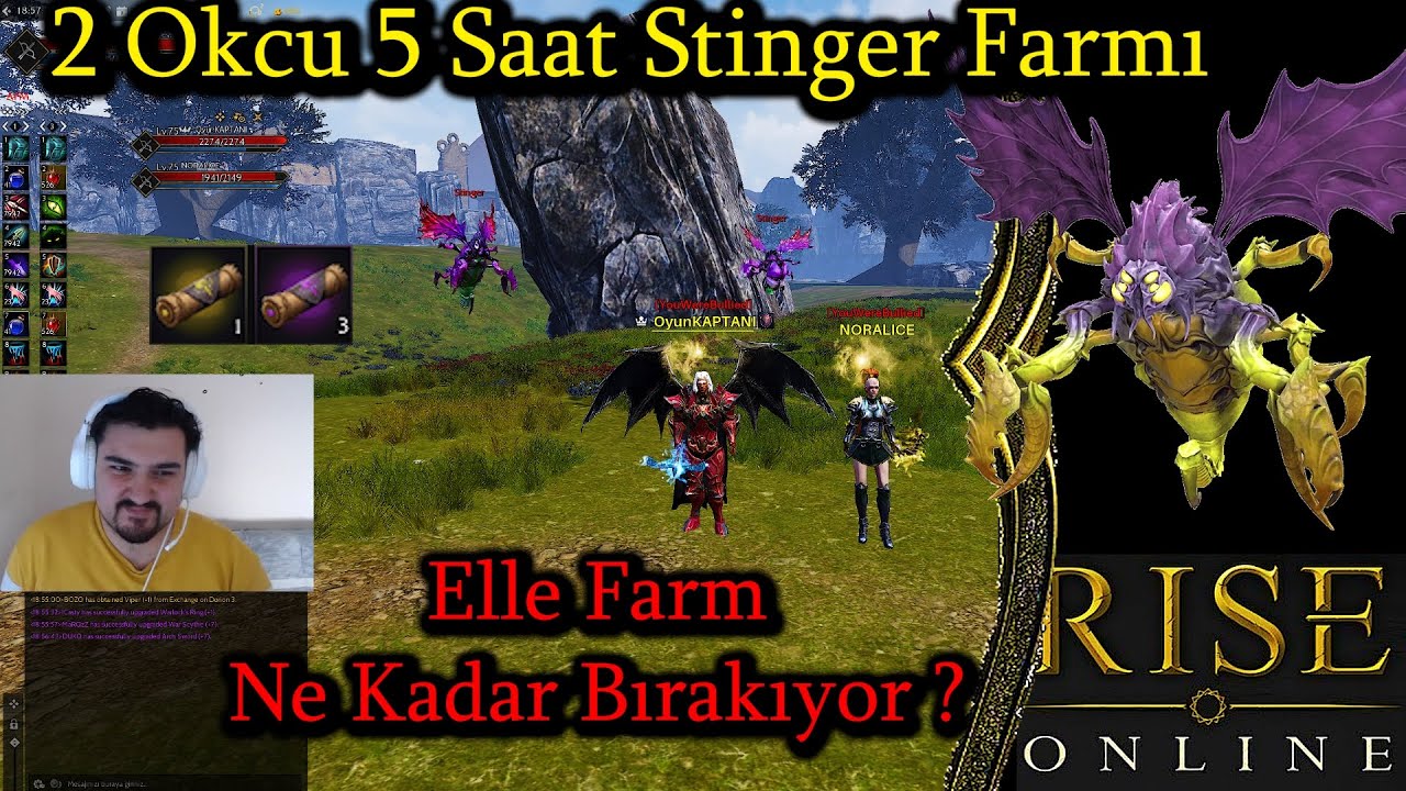 Rise Online 5 Saat Stinger Farm & Oyun KAPTANI #riseonline