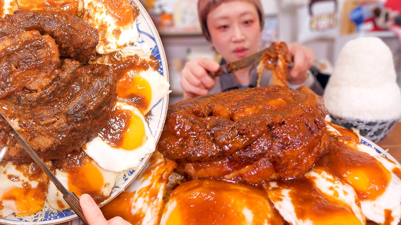 【大食い】1800gの豚バラ肉で丸太みたいな飲めるチャーシュー作るチャレンジ。【モッパン】【MUKBANG】