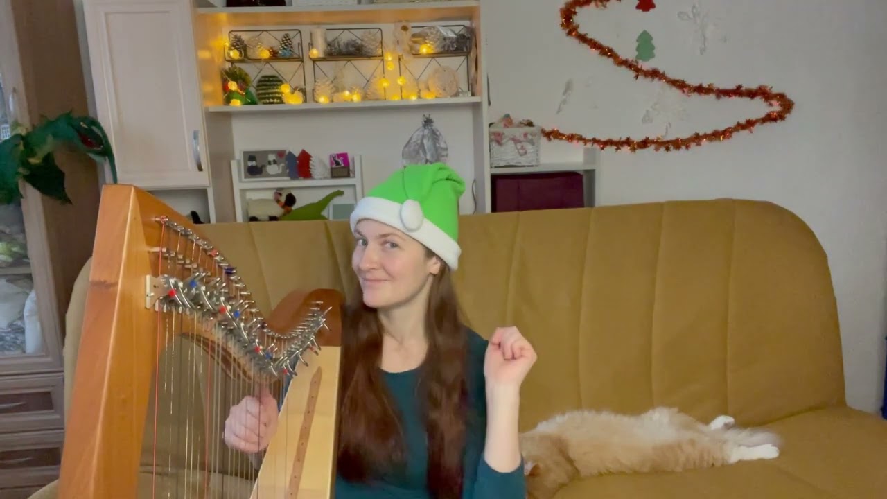 Deck The Halls (Christmas tune) - tin whistle & celtic harp with playful cats