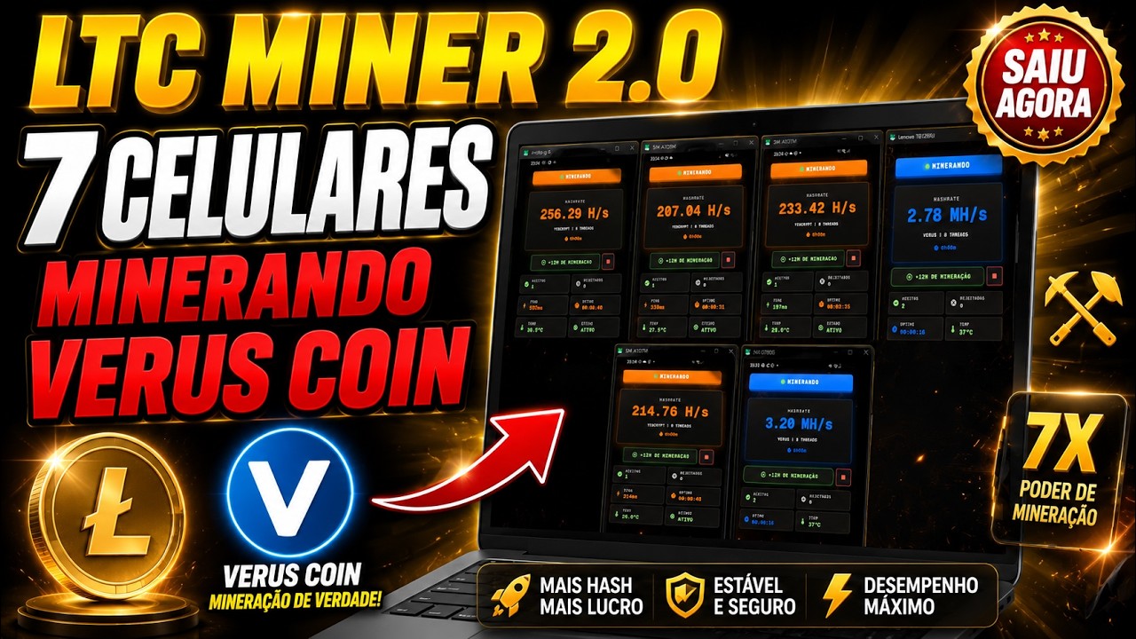 SAIU O LTC MINER 2.0: 7 CELULARES MINERANDO VERUS COIN DE UMA VEZ (PASSO A PASSO)