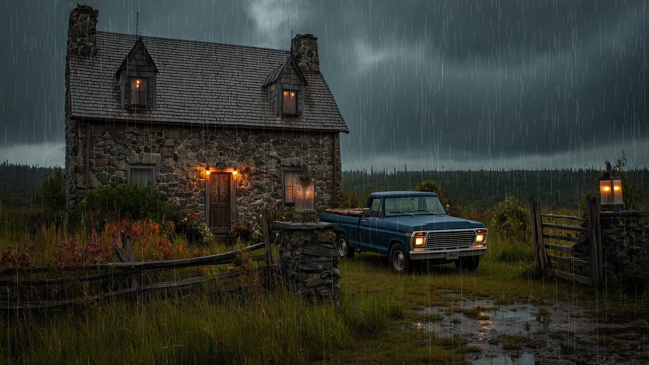 🔴Cozy Mountaintop Stone House in Heavy Rain丨Soothing Rain Sounds for Deep Sleep, Relax, Meditation