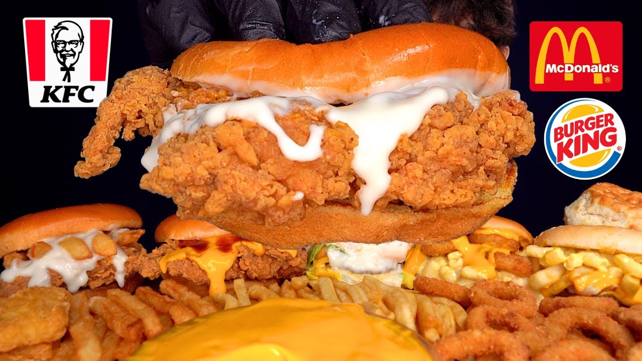 ASMR MUKBANG KFC MCDONALDS BURGER KING CHICKEN BURGERS BIG MAC CHEESE BURGERS & FRIES | WITH CHEESE