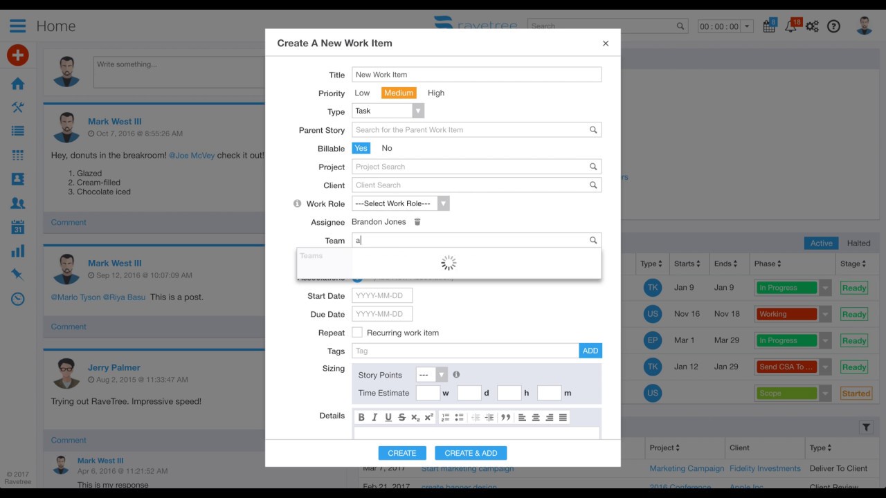 Creating Work Items on Ravetree