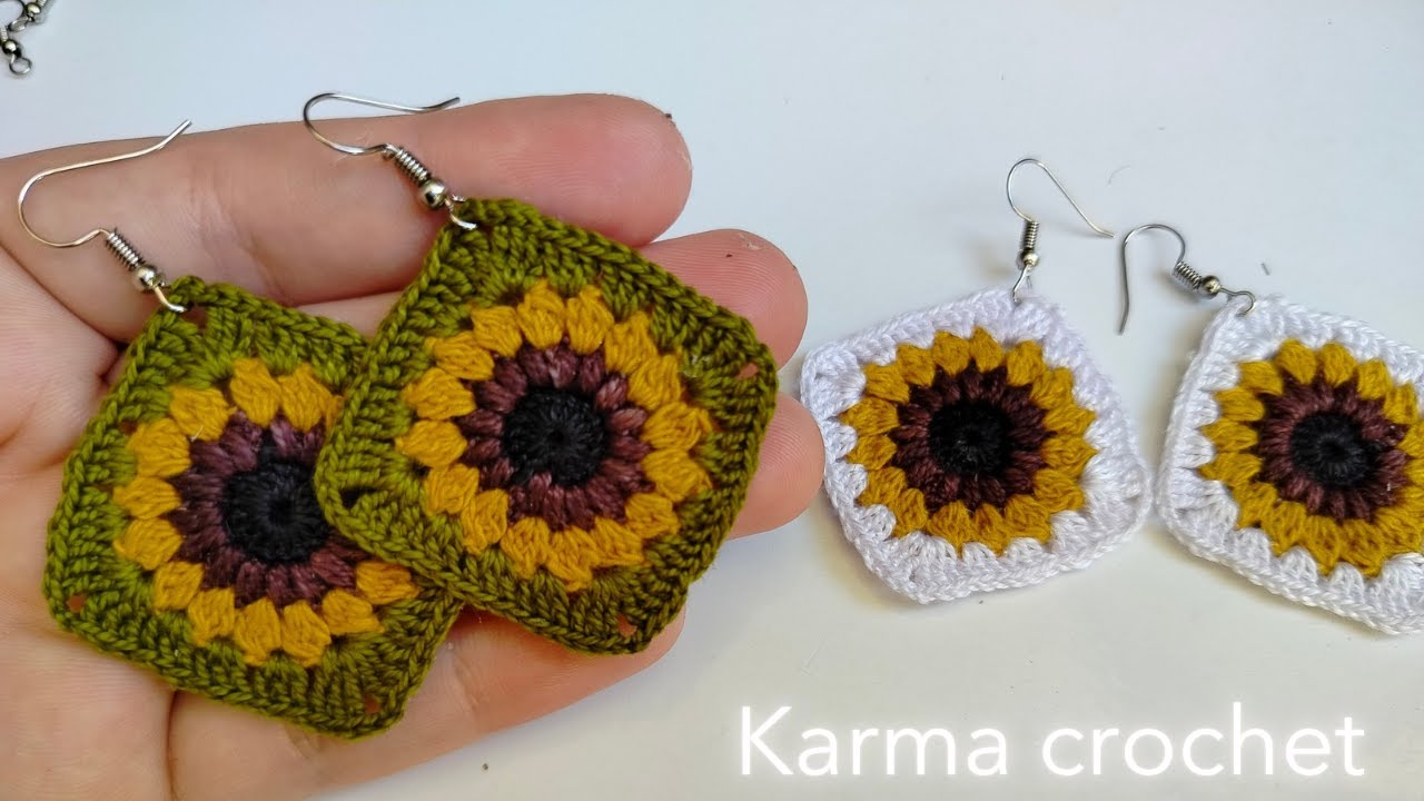 Crochet Sunflower Square Earrings | So Beautiful | Step by Step.