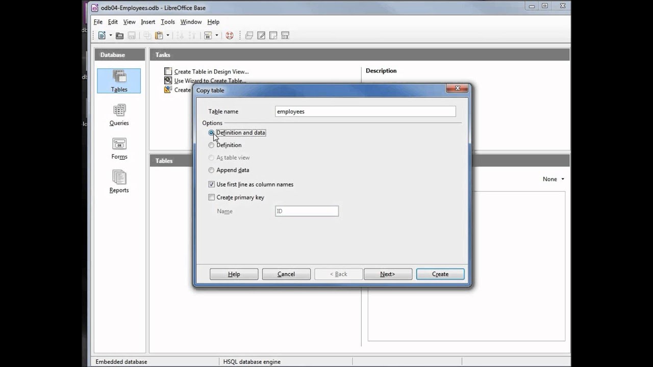 LibreOffice Base (04) Создание таблицы с использованием файла Calc