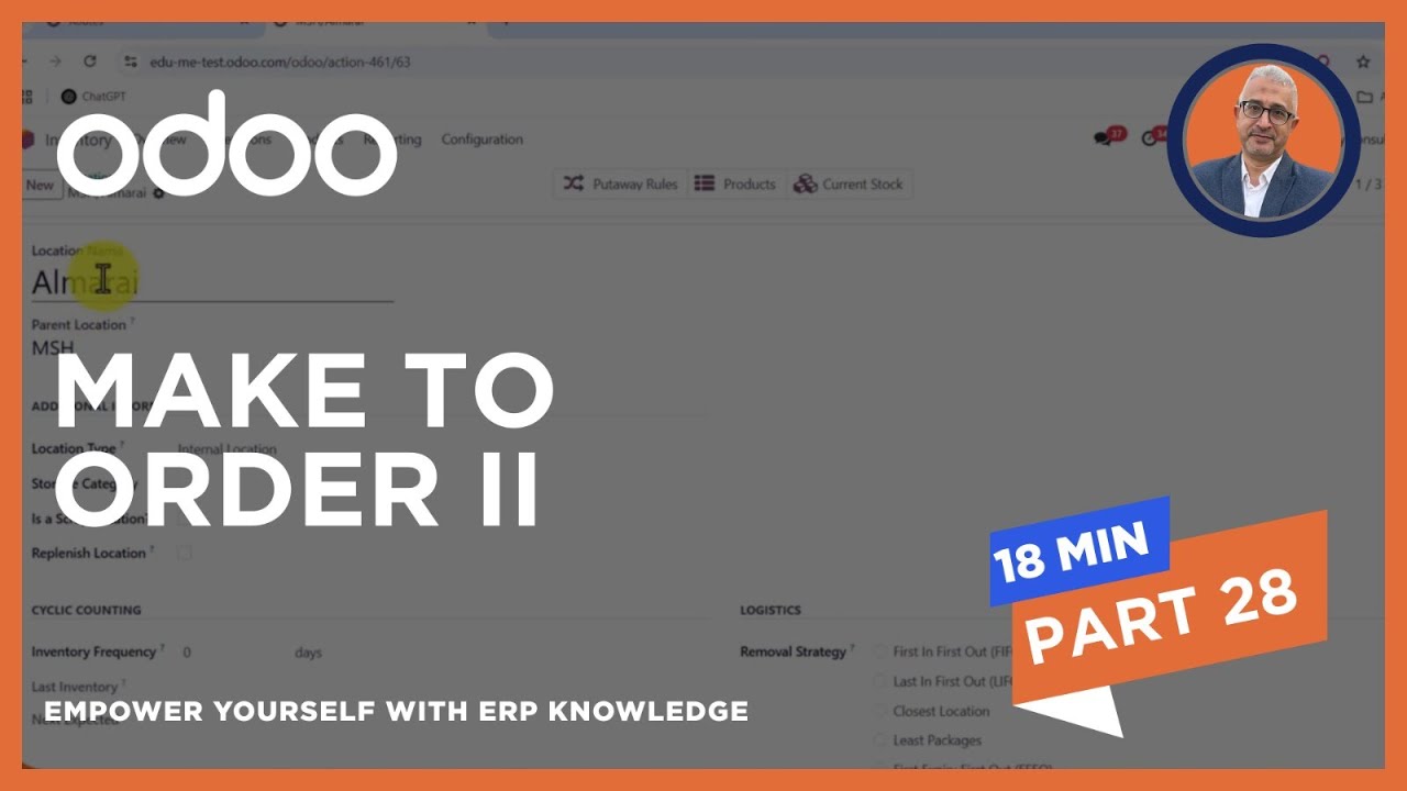 Make to Order (MTO) Part II in Odoo 18 Inventory | التصنيع حسب الطلب - الجزء الثاني في مخزون