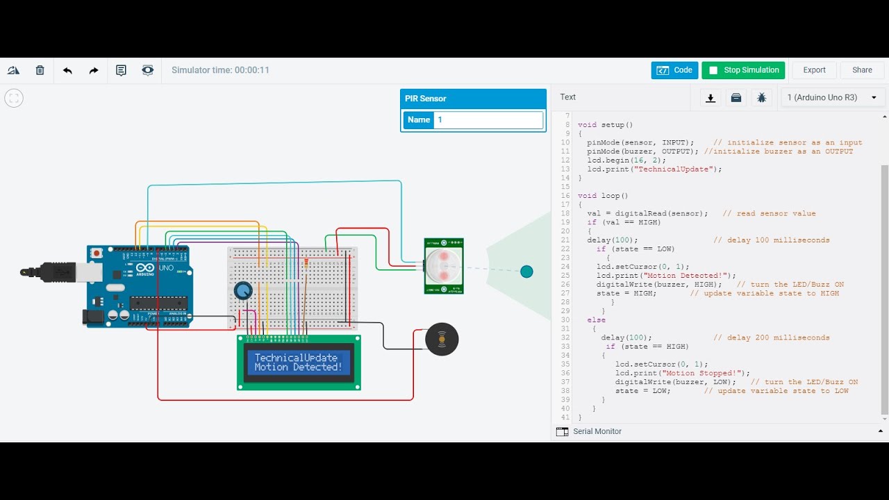 Tinkercad Arduino Project: Motion Detection using PIR Sensor