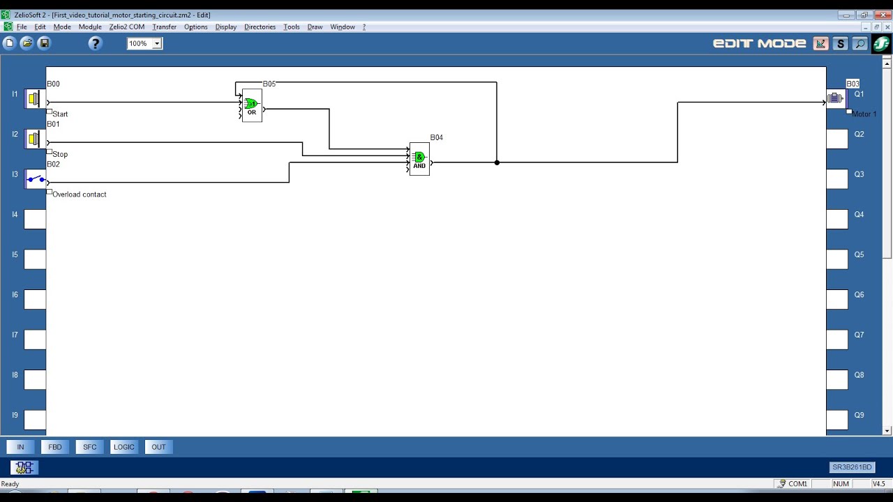 Zelio logic video tutorial #1. Simple FBD #1. DOL motor starter example #1