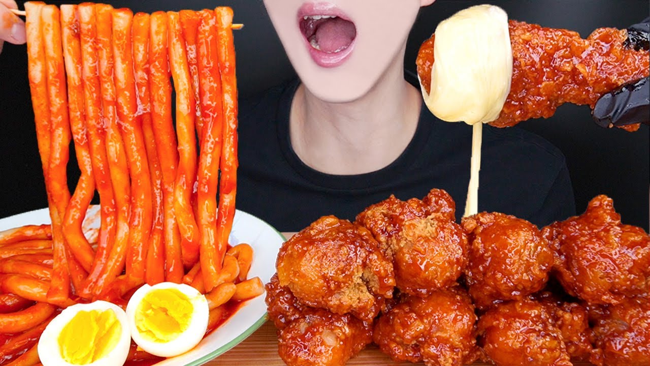 ASMR FIRE NOODLE TTEOKBOKKI FRIED CHICKEN CHEESE MUKBANG 떡볶이 치킨 먹방 チキン ayam goreng 咀嚼音 EATING SOUNDS