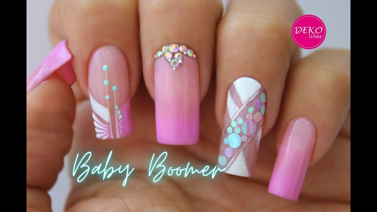 Diseño de uñas Babby boomer y encapsulado con cintas ♥ Deko Uñas - Nail art