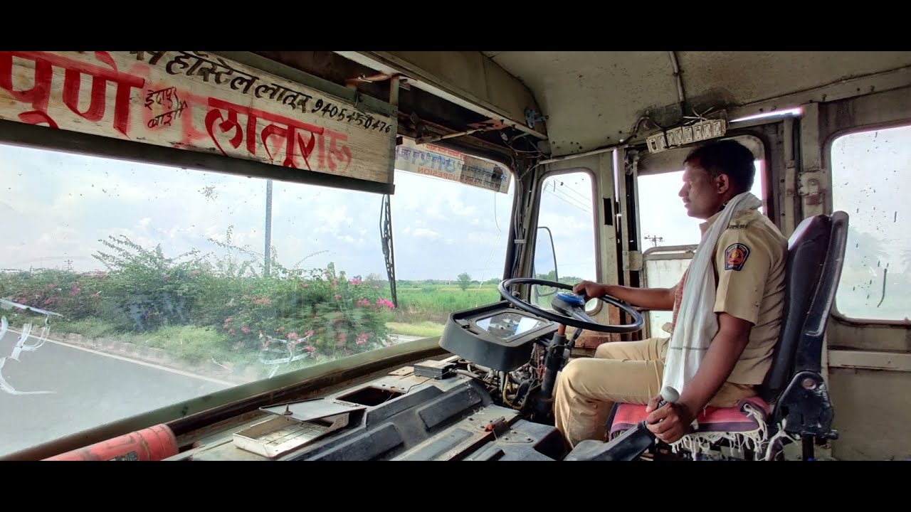 LATUR TO PUNE : FULL JOURNEY : MSRTC SEMI LUXURY HIRKANI ST BUS CABIN RIDE