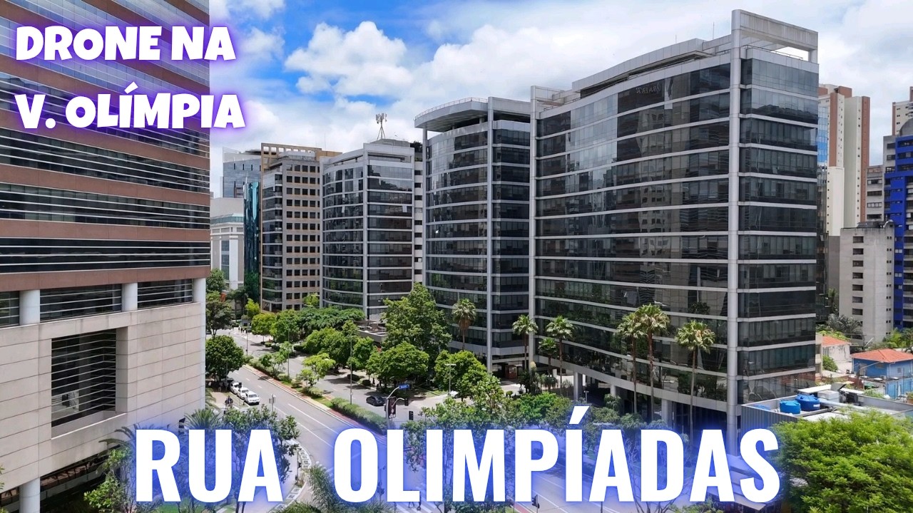 Drone na Vila Olímpia, um dos maiores centros financeiros de São Paulo: Rua Olimpíadas e arredores