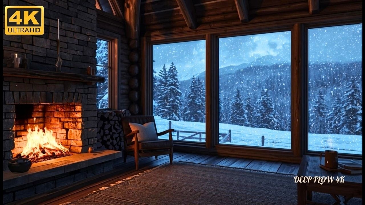 🔥 Cozy Cabin Fireplace | Moonlit Snowy Night ❄️ for Study, Relax & Focus Deep Flow 4K