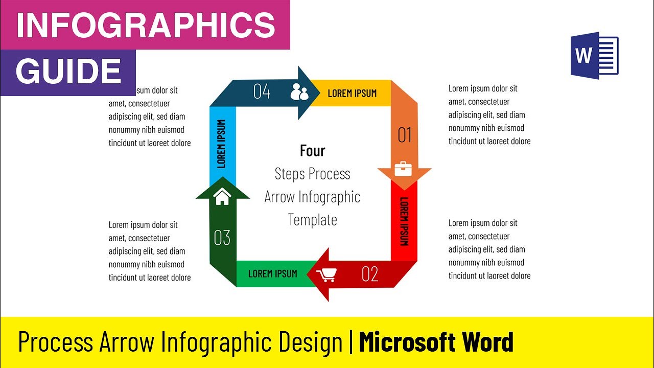 Tutorial: Four Step Process Arrow Infographic Template in Microsoft Word | MS Word Infographic
