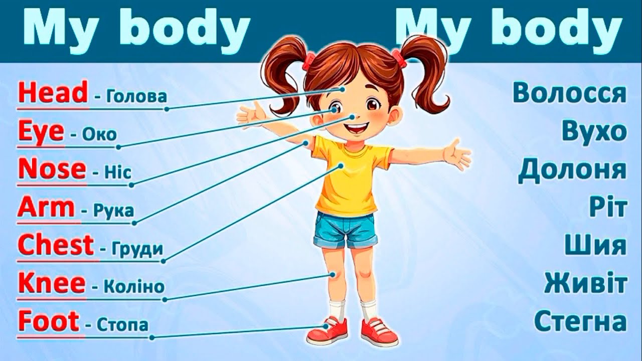 Вивчаємо частини тіла англійською мовою / My body parts on english for kids / (відео-урок для дітей)