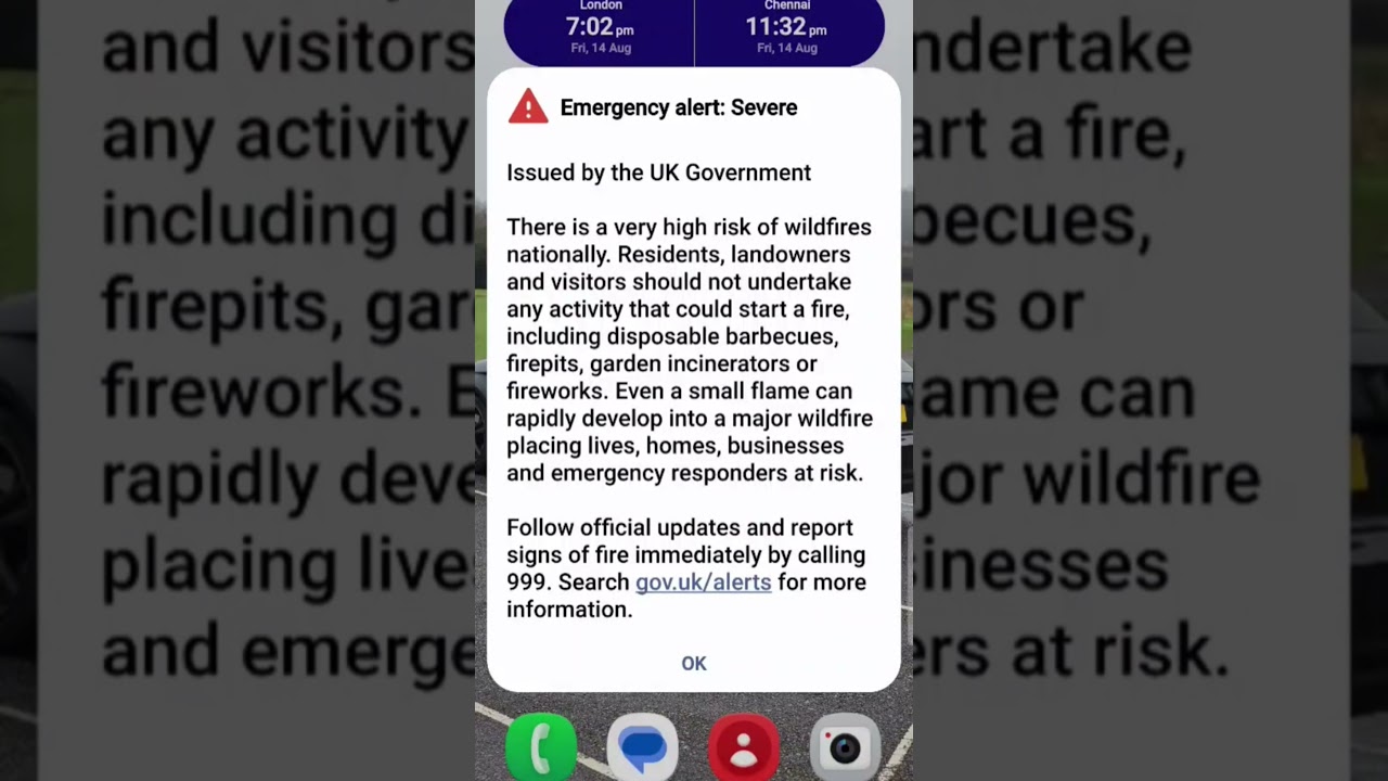 Emergency alert UK | High risk of wildfire ⚠️