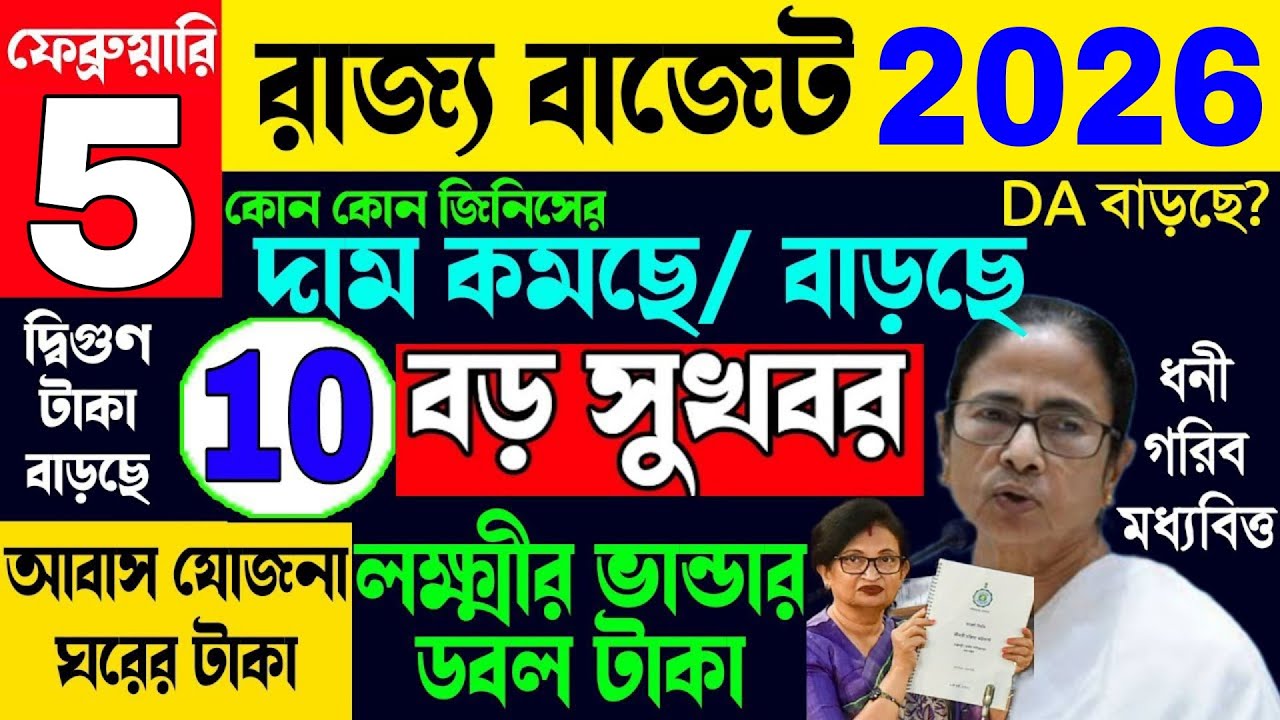 রাজ্য বাজেট ২০২৬ || কি কি দাম বাড়ছে/কমছে?দেখুন |State WB Budget 2026 Mamata Live speech