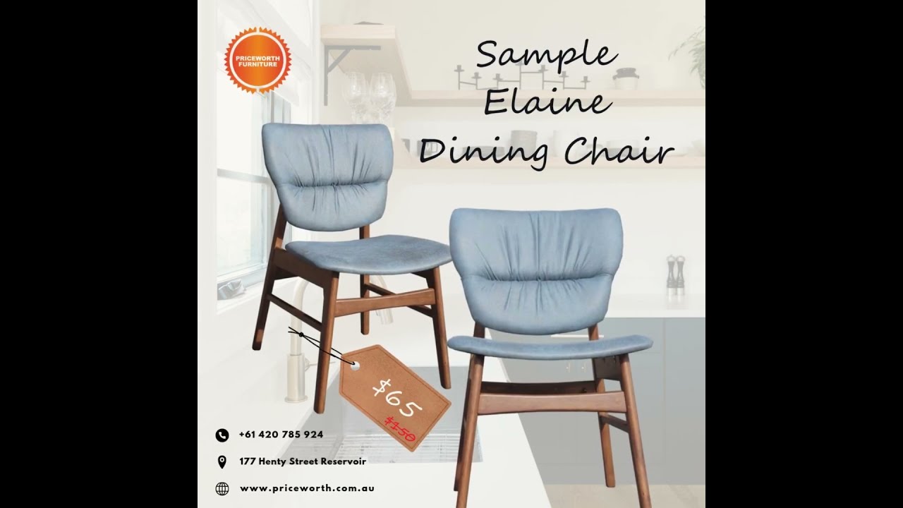 Sample Elaine Blue & Walnut Padded Dining Chairs with Wooden Legs