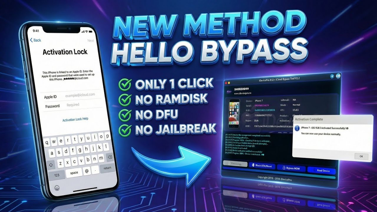 One-Click iCloud Hello Bypass iDevicePro Tool | No Jailbreak, No Ramdisk, No DFU Mode