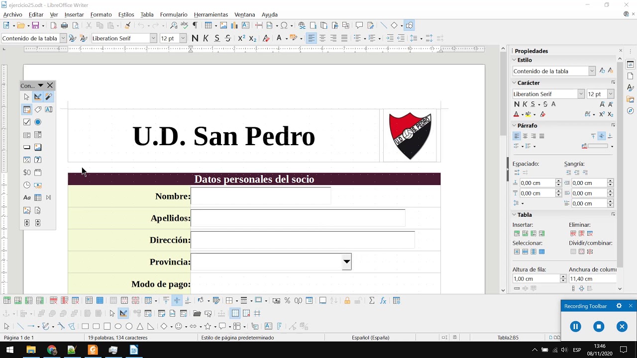 Writer Ej08 – Formulario (+Tabla e Imagen)