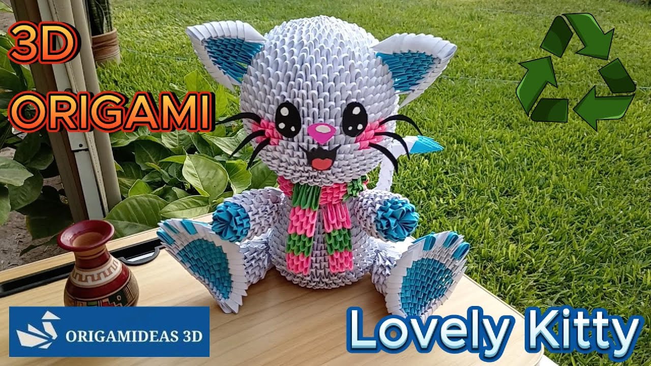 How to make a 3D Origami Lovely Kitty with reusable paper | Gatito Encantador en Origami 3D