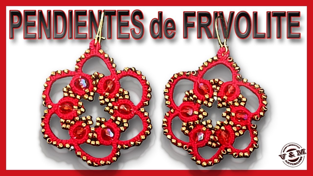 FRIVOLITE  PENDIENTES ROJOS CON PERLAS DORADAS