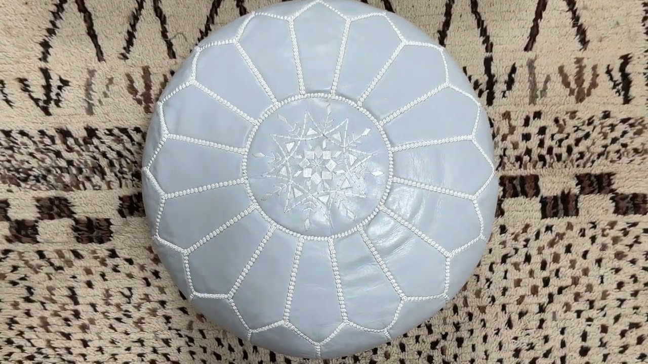 Kechart &ndash;Moroccan pure leather pouf, handmade pouf cover, leather floor ottoman, round footstool
