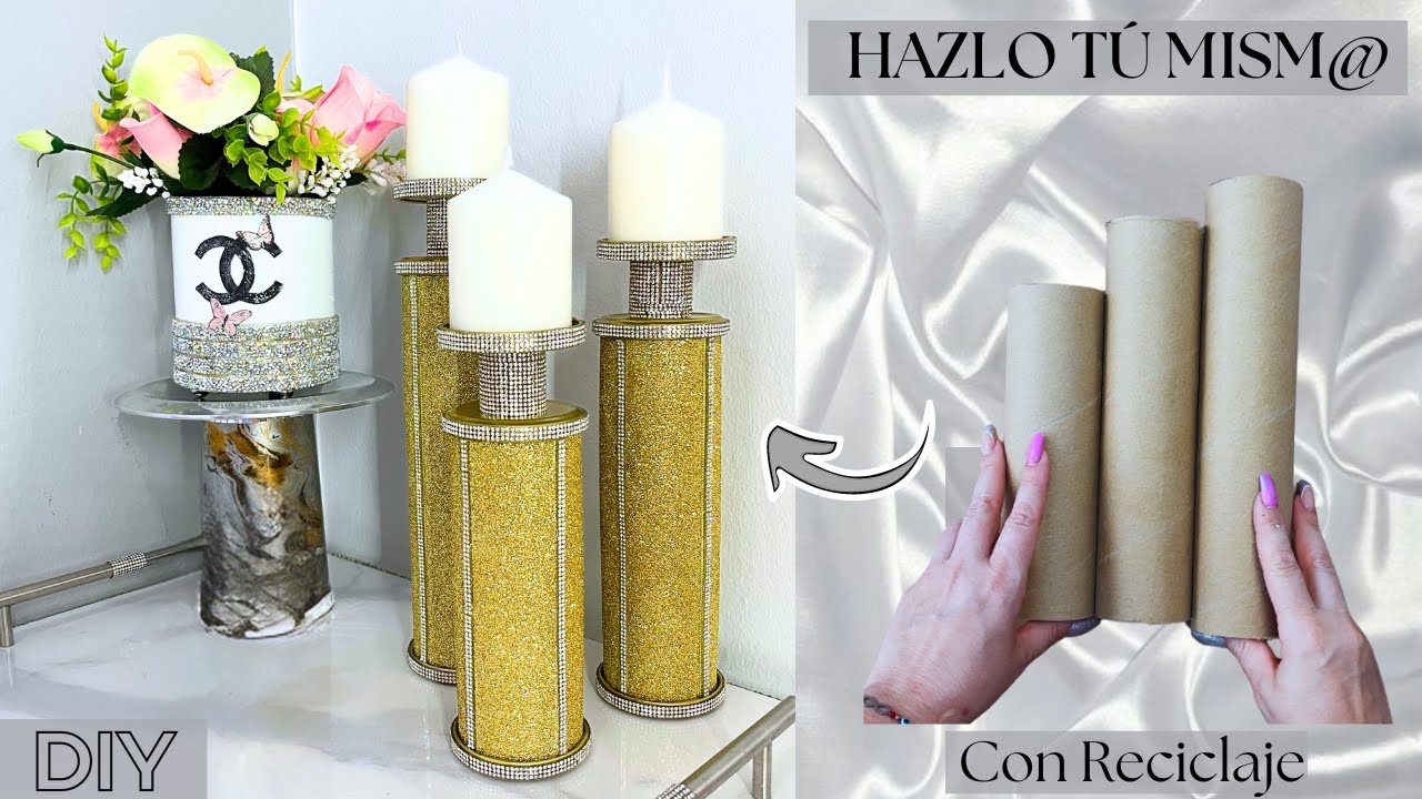 💎DIY: CÓMO HACER  ELEGANTES CANDELABROS RECICLANDO TUBOS DE CARTÓN | DIY Creativo✨