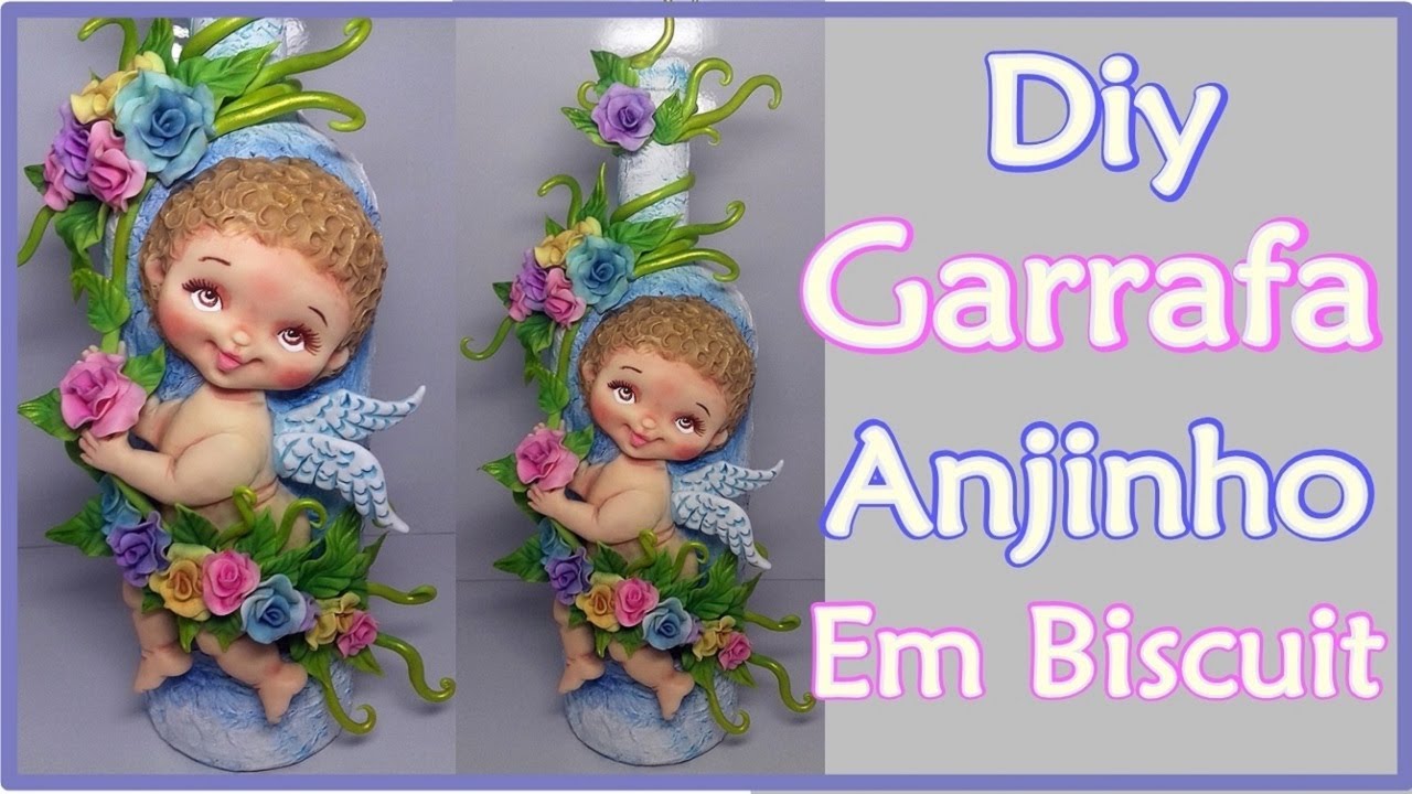 Artesanato: reciclagem com garrafa de vidro, garrafa decorada com biscuit