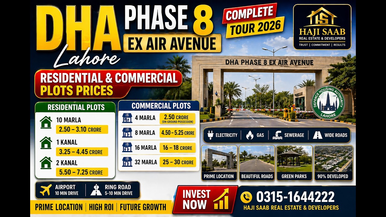 DHA Phase 8 Ex Air Avenue Lahore 🔥 | Residential & Commercial Plots Prices | Complete Tour 2026