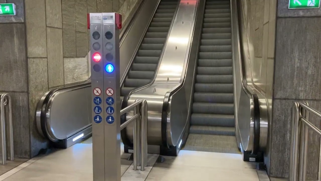 Gelsenkirchen, Germany. 4x ThyssenKrupp Escalator ride at Musiktheater Stadtbahn Station