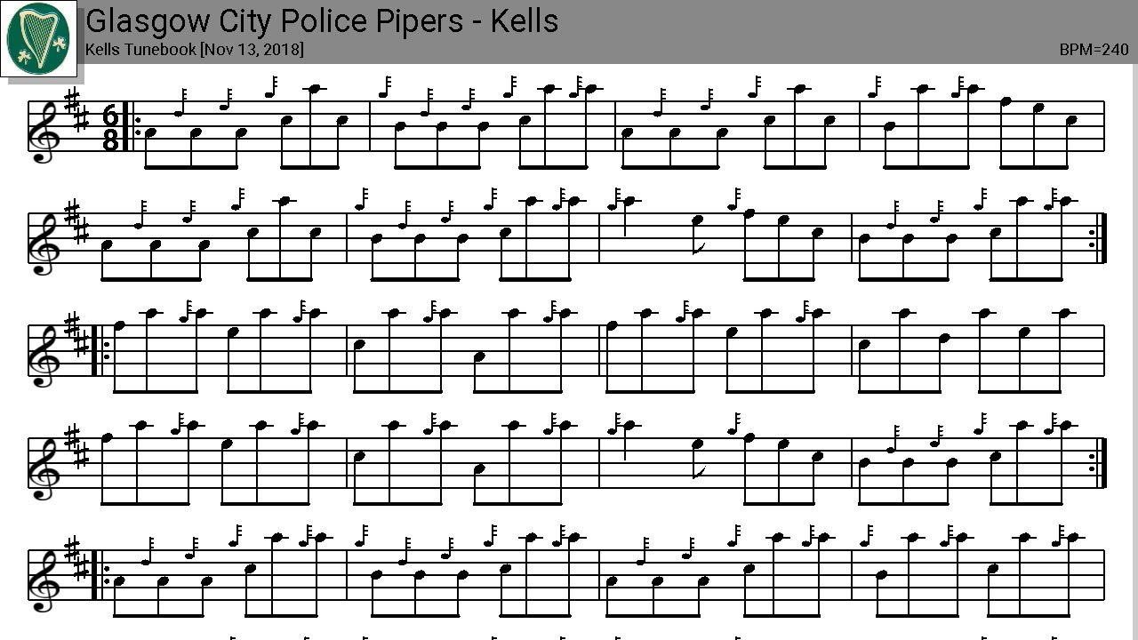 Tunebook: Glasgow City Police Pipers - Kells