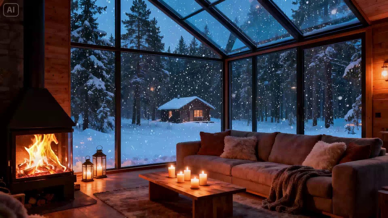 Urban Glass Retreat in the Snow 🔥 Fireplace Warmth and Calm Nights