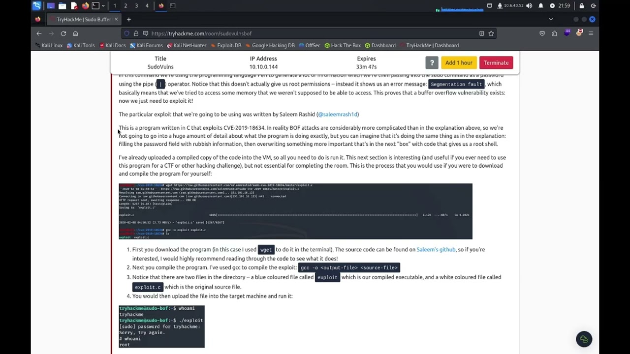 Sudo buffer overflow walkthrough
